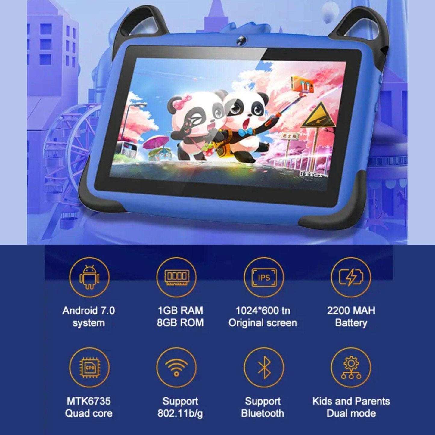 TUTT K7 Drop-Resistant Eva Case Shell HD 7” Kid’s Learning Educational Tablet 8GB Memory (Extendable) Android Dual Camera Parental Control Kid Tablet