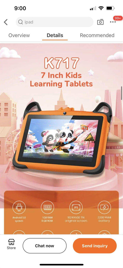 TUTT K7 Drop-Resistant Eva Case Shell HD 7” Kid’s Learning Educational Tablet 8GB Memory (Extendable) Android Dual Camera Parental Control Kid Tablet