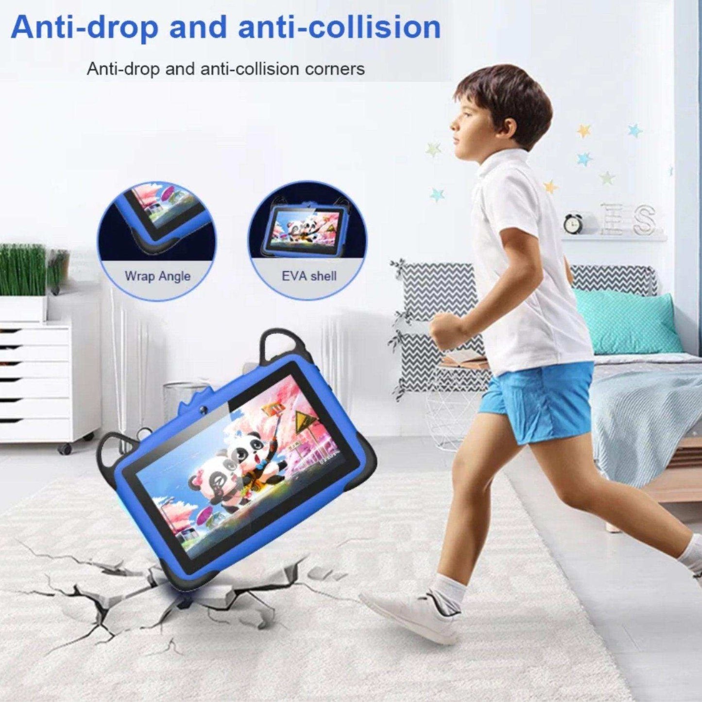 TUTT K7 Drop-Resistant Eva Case Shell HD 7” Kid’s Learning Educational Tablet 8GB Memory (Extendable) Android Dual Camera Parental Control Kid Tablet