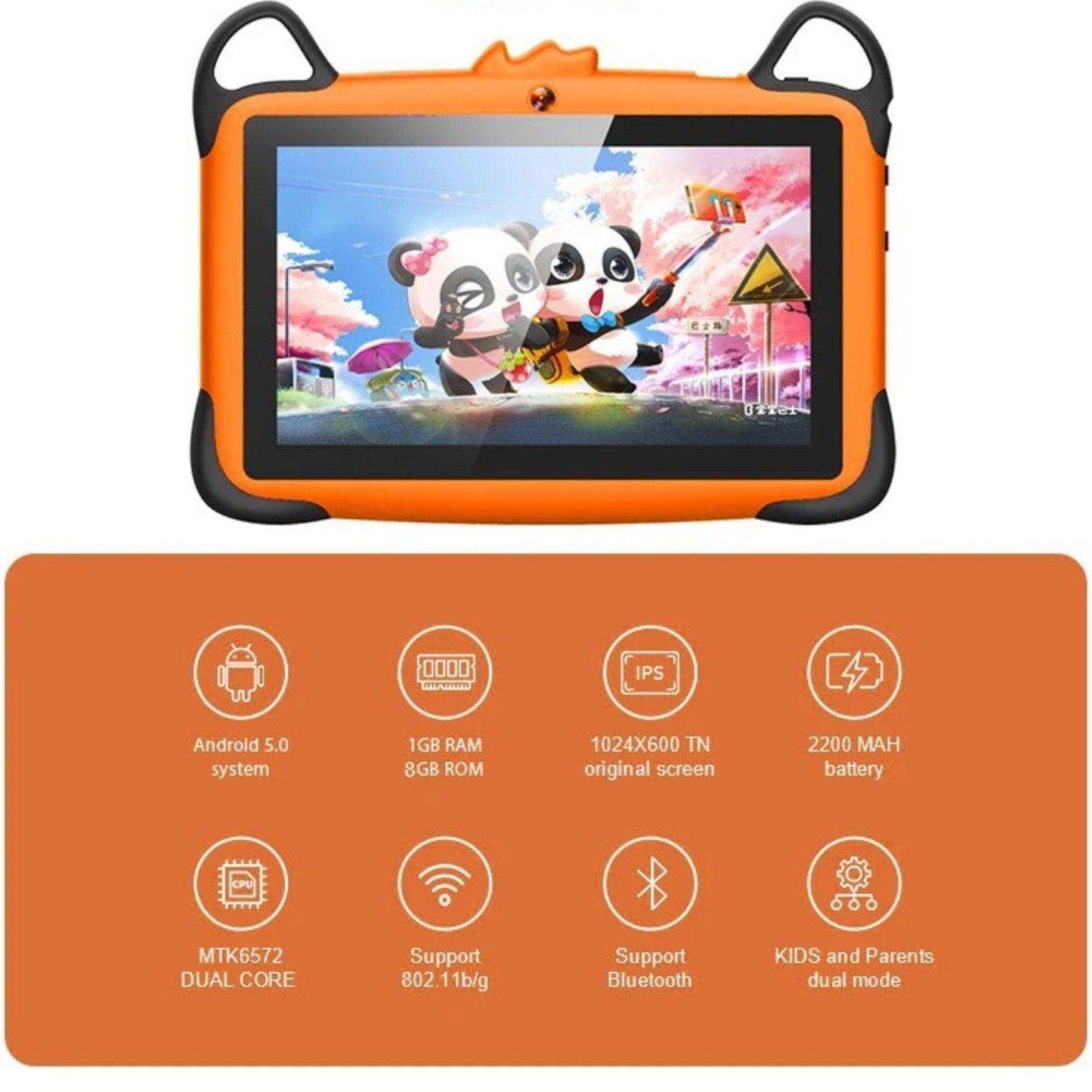 TUTT K7 Drop-Resistant Eva Case Shell HD 7” Kid’s Learning Educational Tablet 8GB Memory (Extendable) Android Dual Camera Parental Control Kid Tablet