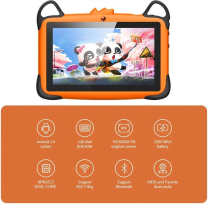 TUTT K7 Drop-Resistant Eva Case Shell HD 7” Kid’s Learning Educational Tablet 8GB Memory (Extendable) Android Dual Camera Parental Control Kid Tablet