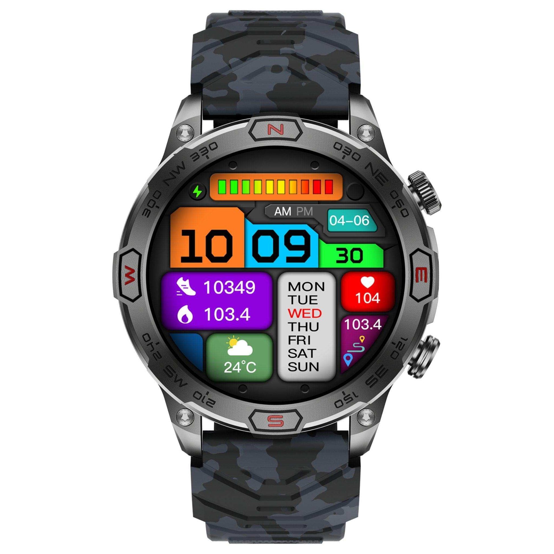 TUTT KC86 AMOLED Zinc Alloy Rugged Outdoor Smart Watch | Compass Barometer Altimeter 1 ATM Waterproof Emergency LED Flashlight | Sport Health Monitor Men Women Long 450 mAh Battery - www.Shopthatapp.com