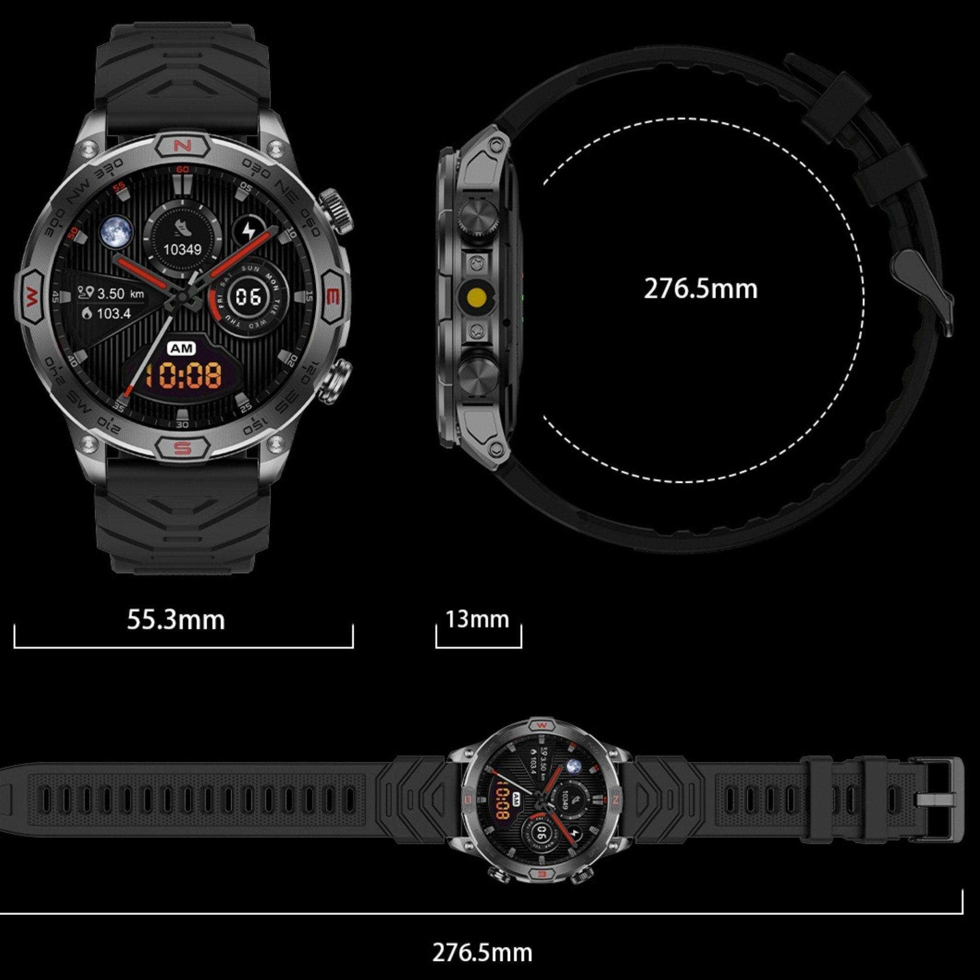 TUTT KC86 AMOLED Zinc Alloy Rugged Outdoor Smart Watch | Compass Barometer Altimeter 1 ATM Waterproof Emergency LED Flashlight | Sport Health Monitor Men Women Long 450 mAh Battery - www.Shopthatapp.com