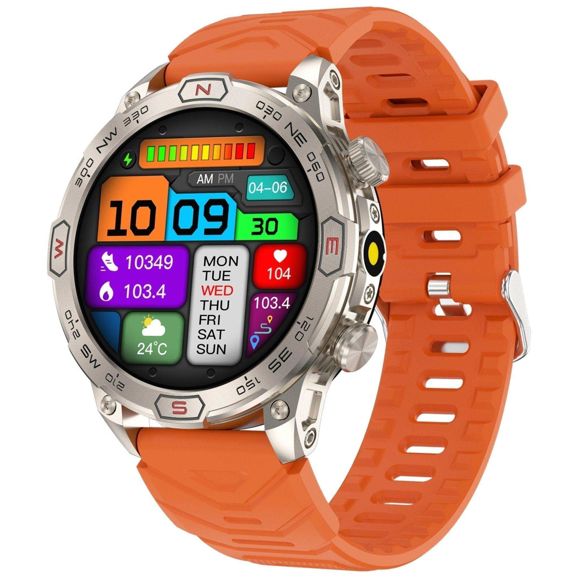TUTT KC86 AMOLED Zinc Alloy Rugged Outdoor Smart Watch | Compass Barometer Altimeter 1 ATM Waterproof Emergency LED Flashlight | Sport Health Monitor Men Women Long 450 mAh Battery - www.Shopthatapp.com