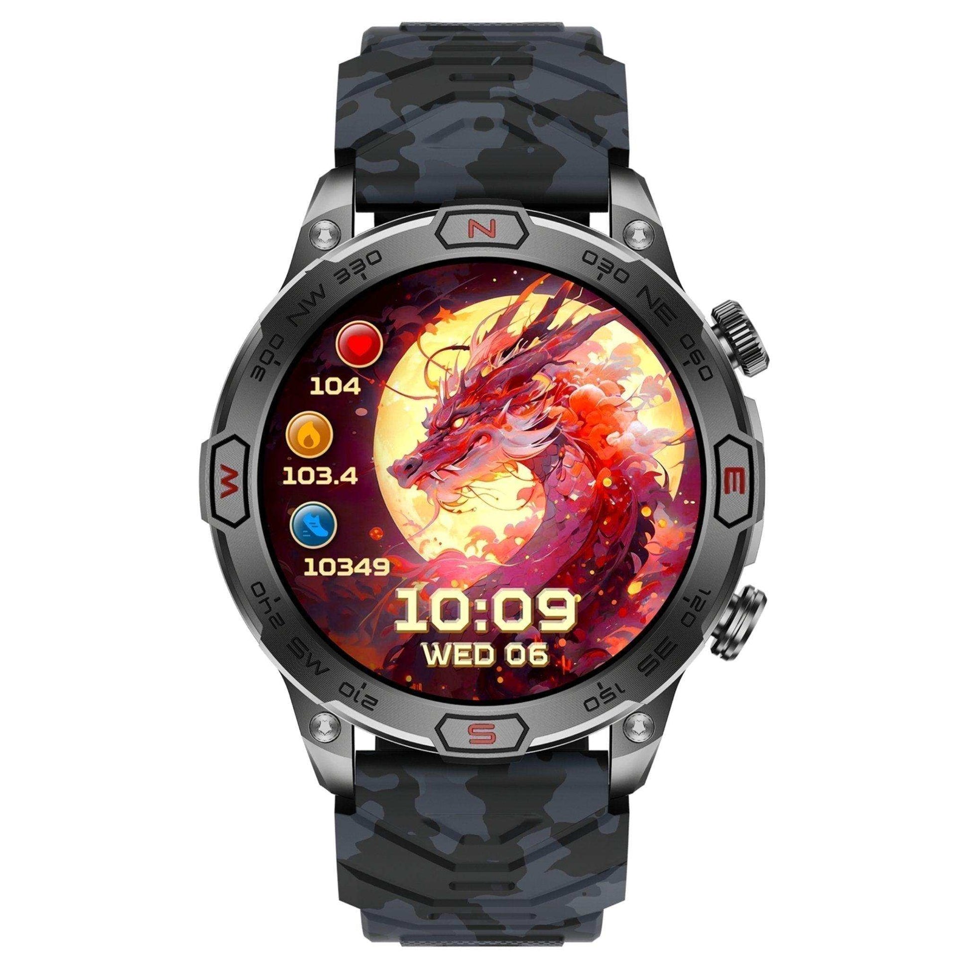 TUTT KC86 AMOLED Zinc Alloy Rugged Outdoor Smart Watch | Compass Barometer Altimeter 1 ATM Waterproof Emergency LED Flashlight | Sport Health Monitor Men Women Long 450 mAh Battery - www.Shopthatapp.com