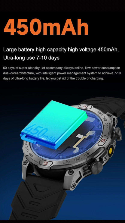 TUTT KC86 AMOLED Zinc Alloy Rugged Outdoor Smart Watch | Compass Barometer Altimeter 1 ATM Waterproof Emergency LED Flashlight | Sport Health Monitor Men Women Long 450 mAh Battery - www.Shopthatapp.com