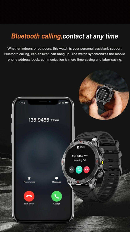 TUTT KC86 AMOLED Zinc Alloy Rugged Outdoor Smart Watch | Compass Barometer Altimeter 1 ATM Waterproof Emergency LED Flashlight | Sport Health Monitor Men Women Long 450 mAh Battery - www.Shopthatapp.com