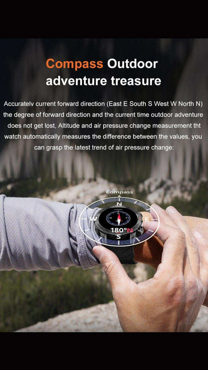 TUTT KC86 AMOLED Zinc Alloy Rugged Outdoor Smart Watch | Compass Barometer Altimeter 1 ATM Waterproof Emergency LED Flashlight | Sport Health Monitor Men Women Long 450 mAh Battery - www.Shopthatapp.com