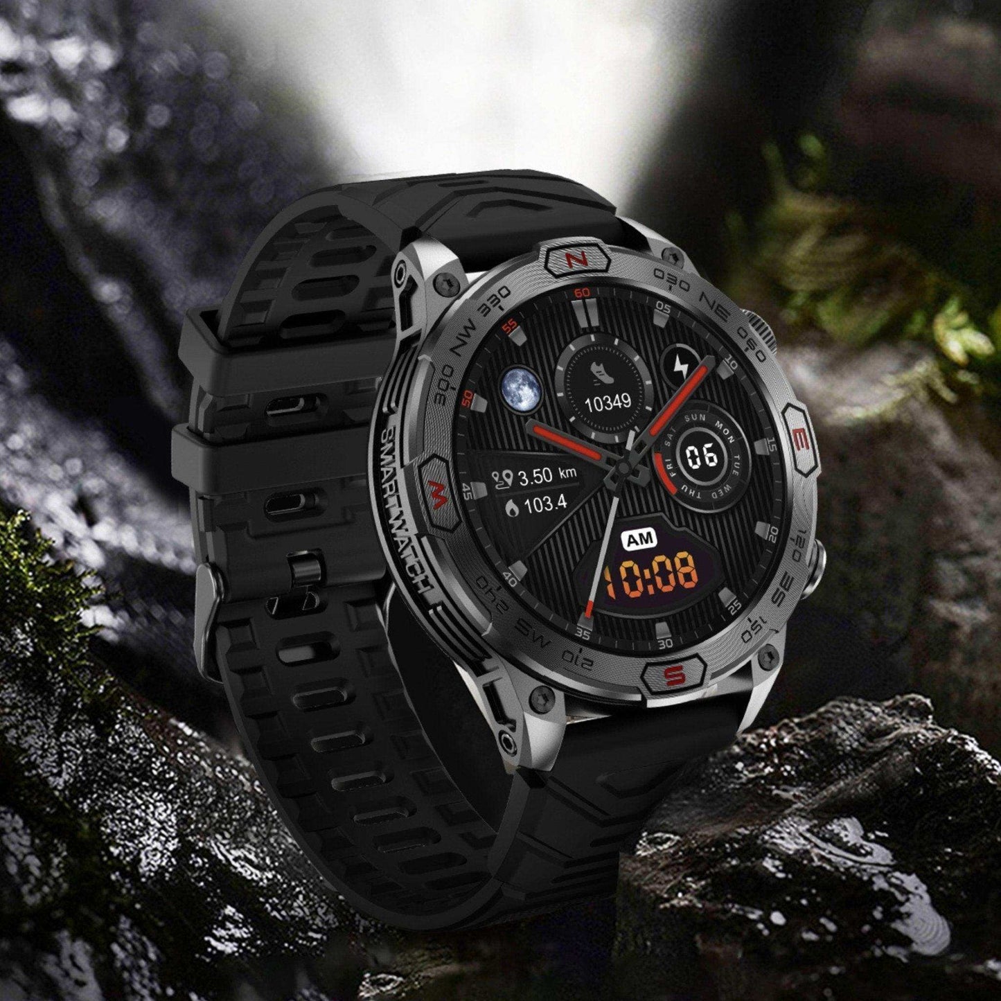 TUTT KC86 AMOLED Zinc Alloy Rugged Outdoor Smart Watch | Compass Barometer Altimeter 1 ATM Waterproof Emergency LED Flashlight | Sport Health Monitor Men Women Long 450 mAh Battery - www.Shopthatapp.com