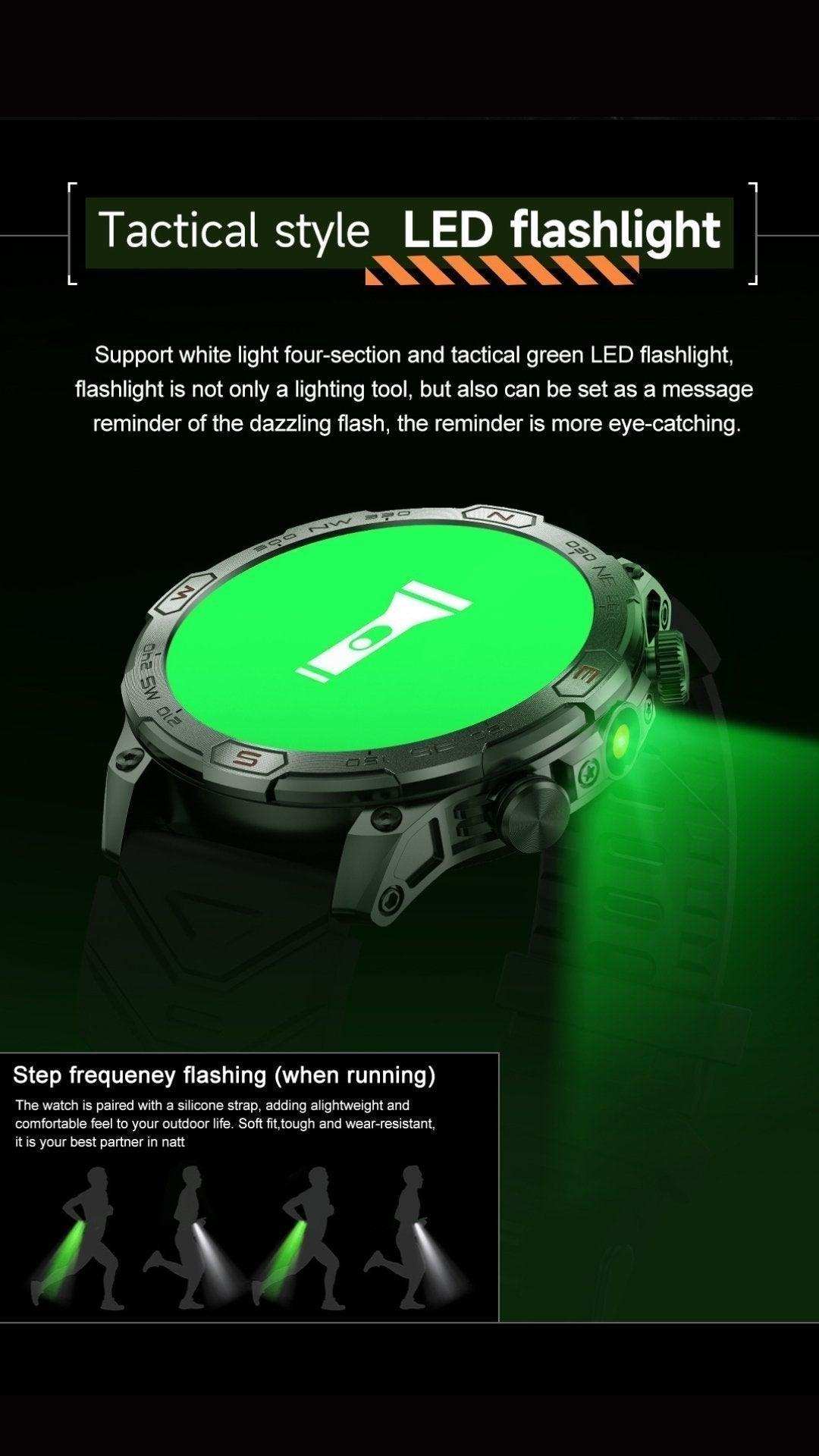 TUTT KC86 AMOLED Zinc Alloy Rugged Outdoor Smart Watch | Compass Barometer Altimeter 1 ATM Waterproof Emergency LED Flashlight | Sport Health Monitor Men Women Long 450 mAh Battery - www.Shopthatapp.com
