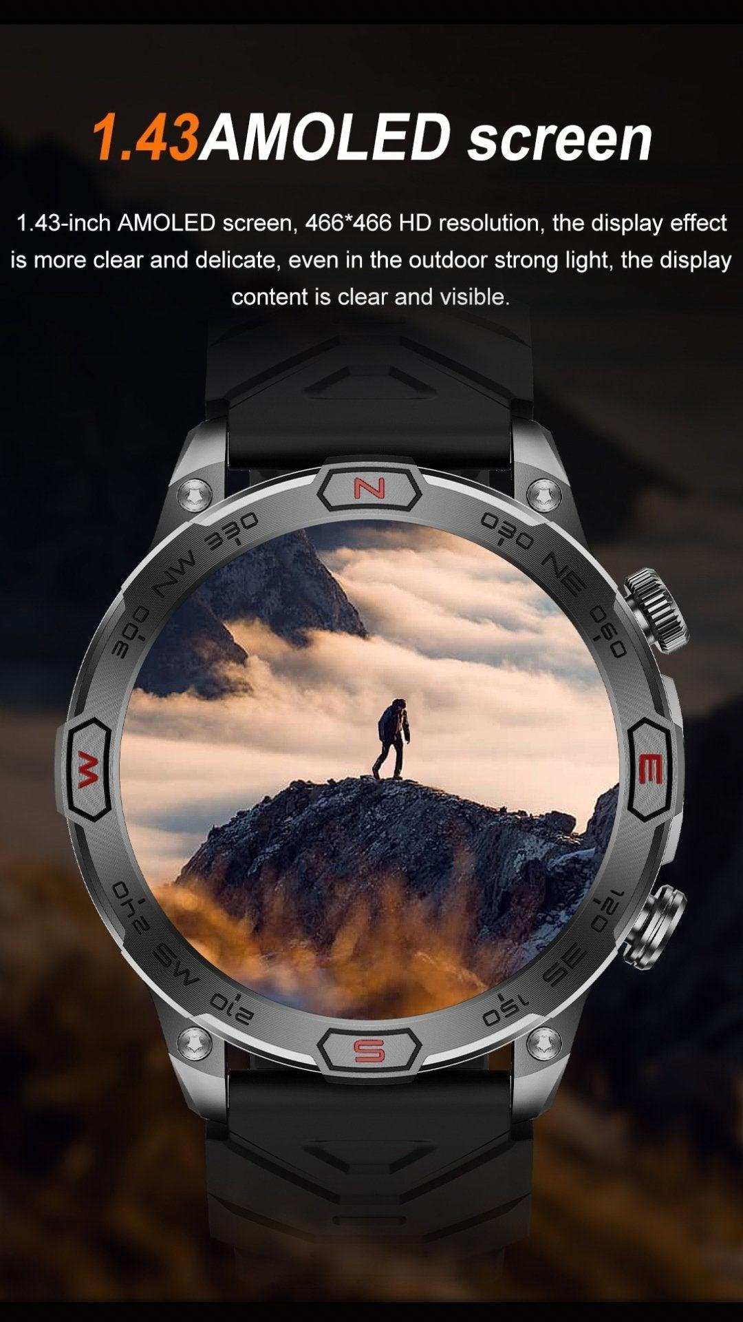 TUTT KC86 AMOLED Zinc Alloy Rugged Outdoor Smart Watch | Compass Barometer Altimeter 1 ATM Waterproof Emergency LED Flashlight | Sport Health Monitor Men Women Long 450 mAh Battery - www.Shopthatapp.com
