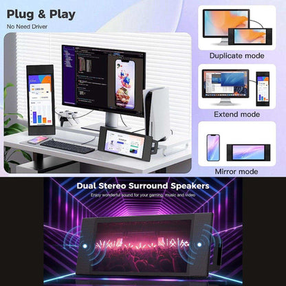 TUTT L1 Portable Laptop Cellphone Monitor Extender 12.3" IPS FHD High Brightness Gaming Touchscreen Dual Speakers Touch Screen Extension for Windows Mac PC Laptop Phone PS5/Switch