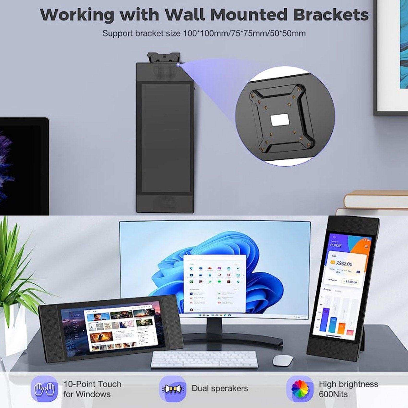 TUTT L1 Portable Laptop Cellphone Monitor Extender 12.3" IPS FHD High Brightness Gaming Touchscreen Dual Speakers Touch Screen Extension for Windows Mac PC Laptop Phone PS5/Switch - www.Shopthatapp.com