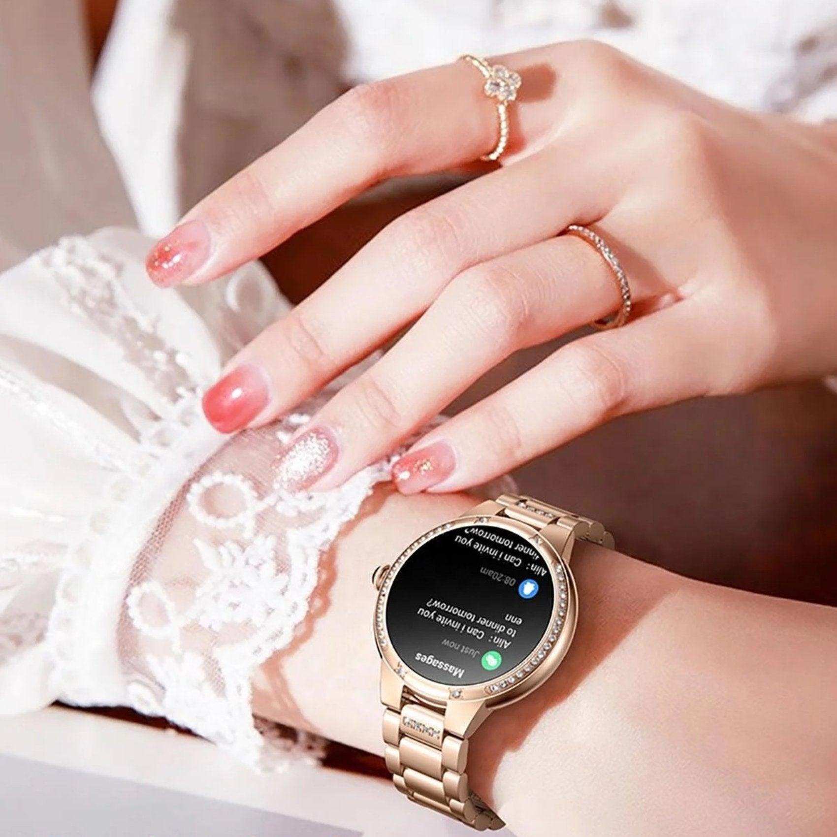 TUTT L6 Classic Ladies AMOLED Screen Women Health Smart Watch Pedometer BT Calling Voice Assistant Smartwatch - www.Shopthatapp.com