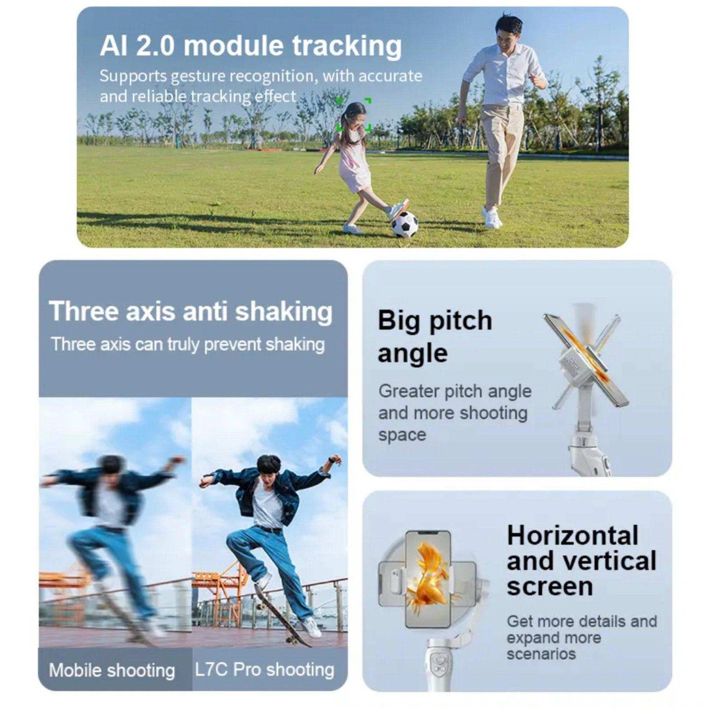 TUTT L7C Pro + AI Module | 3 Axis Smartphone Selfie Stick Phone Gimbal Stabilizer | Auto Face Tracking - www.Shopthatapp.com