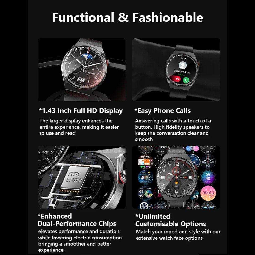 TUTT Classic Smartwatch For Men | Titanium Alloy | NFC Function Health & Fitness Tracker IP68 Waterproof Bands (2)  LX3 - www.Shopthatapp.com