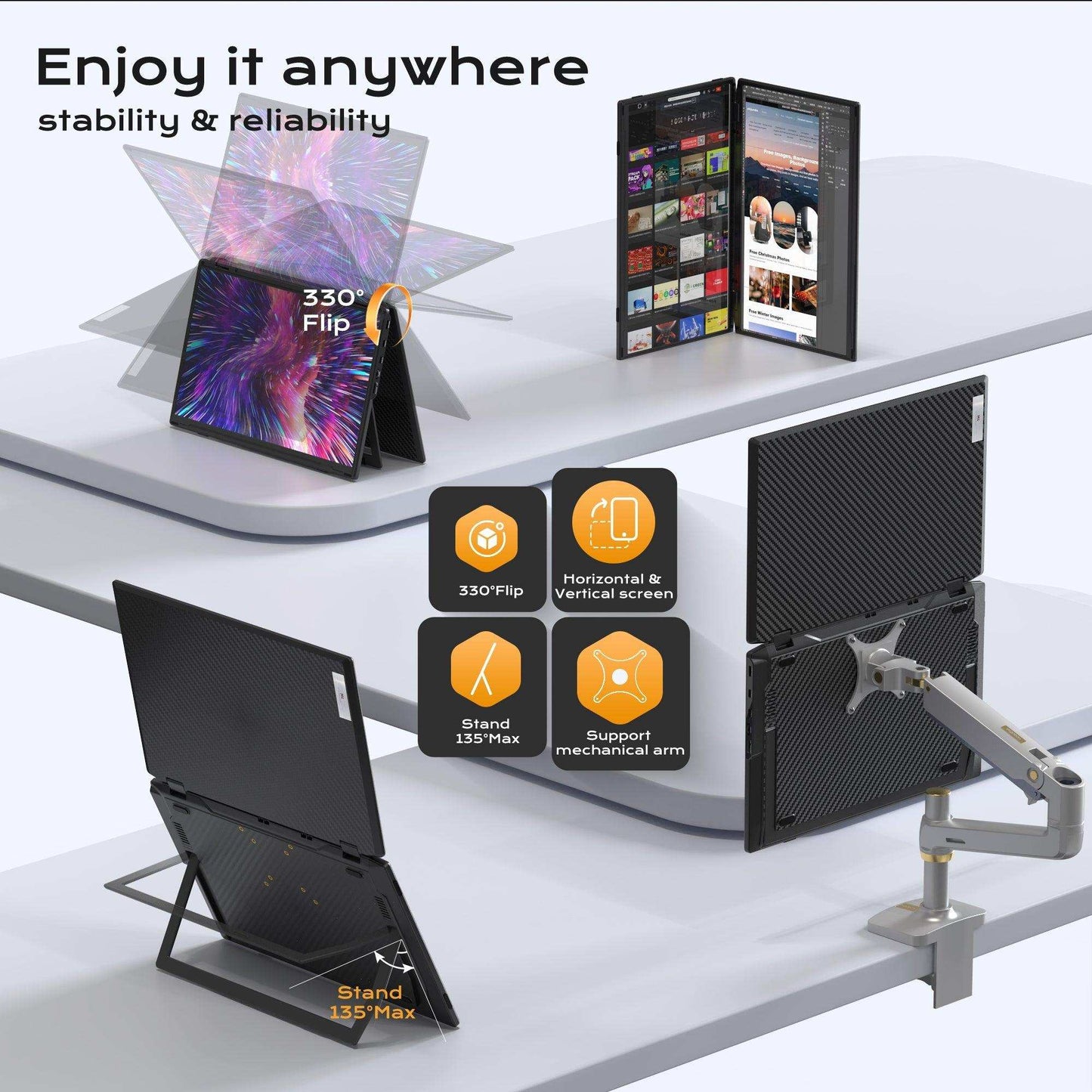 TUTT 15.6” Portable Monitor Dual Screen Extender, Plug and Play, VESA Mount, M4