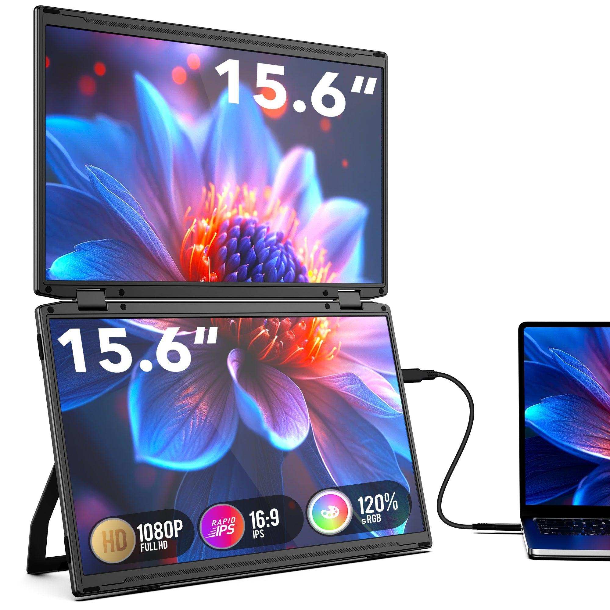 TUTT 15.6” Portable Monitor Dual Screen Extender, Plug and Play, VESA Mount, M4