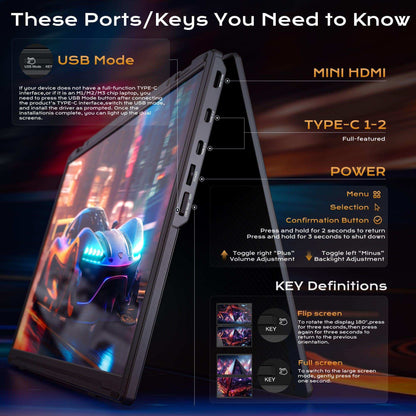 TUTT 15.6” Portable Monitor Dual Screen Extender, Plug and Play, VESA Mount, M4