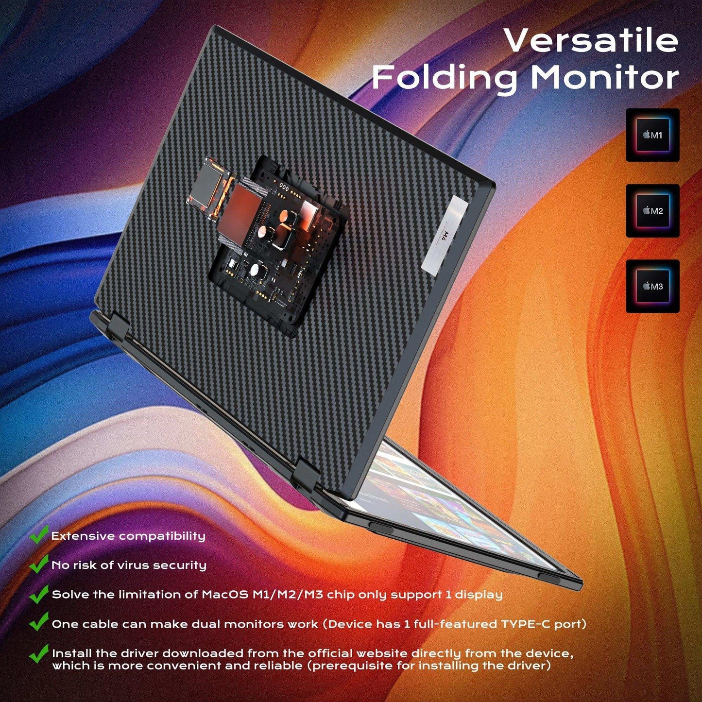 TUTT 15.6” Portable Monitor Dual Screen Extender, Plug and Play, VESA Mount, M4