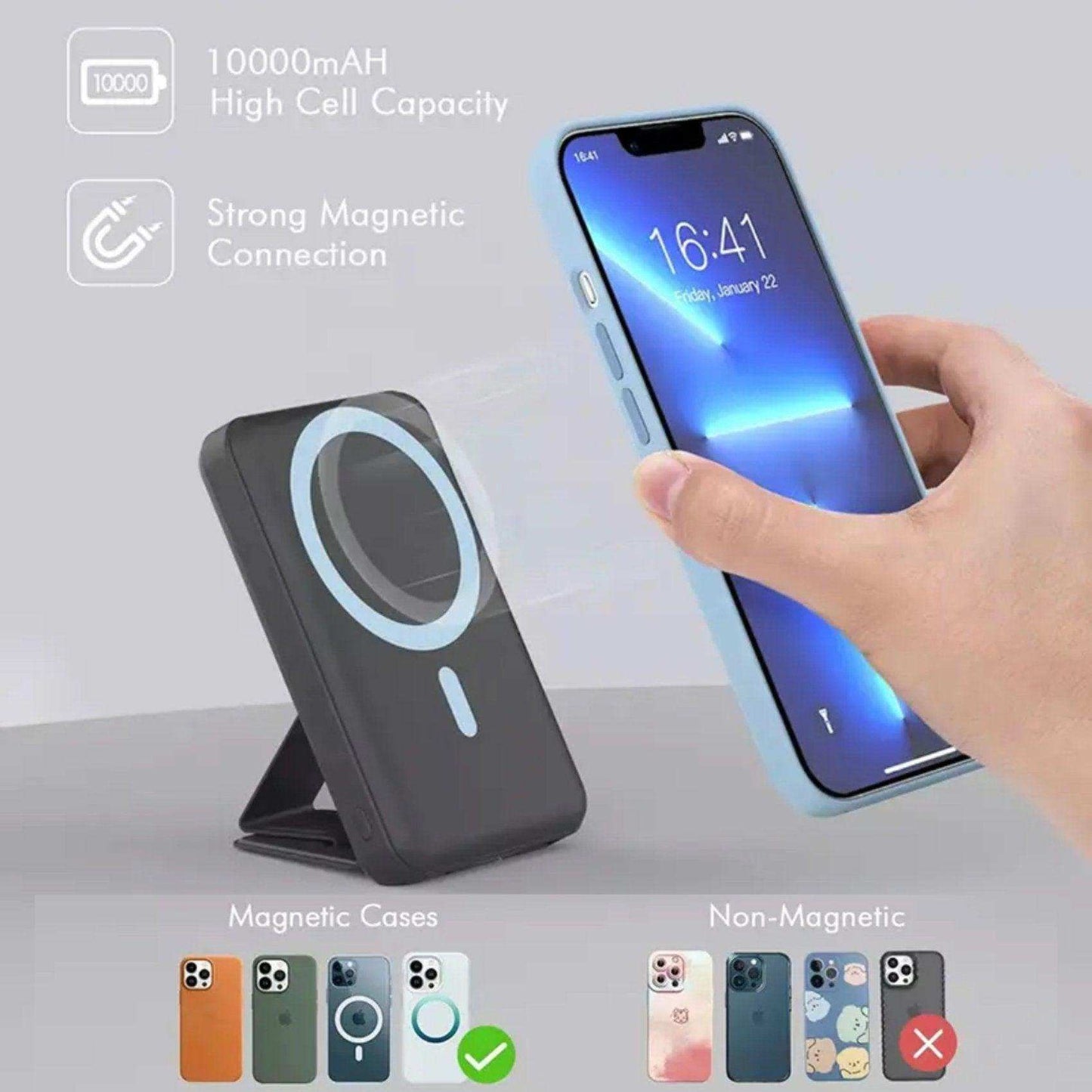 TUTT Magnetic Wireless Portable Power Bank for iPhone 10000mAh Mag-Safe Battery Pack PD 22.5W Fast Charging, Foldable Wireless USB-C LED Display iPhone 15/14/13/12/Pro/Mini/Pro Max - www.Shopthatapp.com