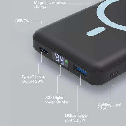 TUTT Magnetic Wireless Portable Power Bank for iPhone 10000mAh Mag-Safe Battery Pack PD 22.5W Fast Charging, Foldable Wireless USB-C LED Display iPhone 15/14/13/12/Pro/Mini/Pro Max - www.Shopthatapp.com