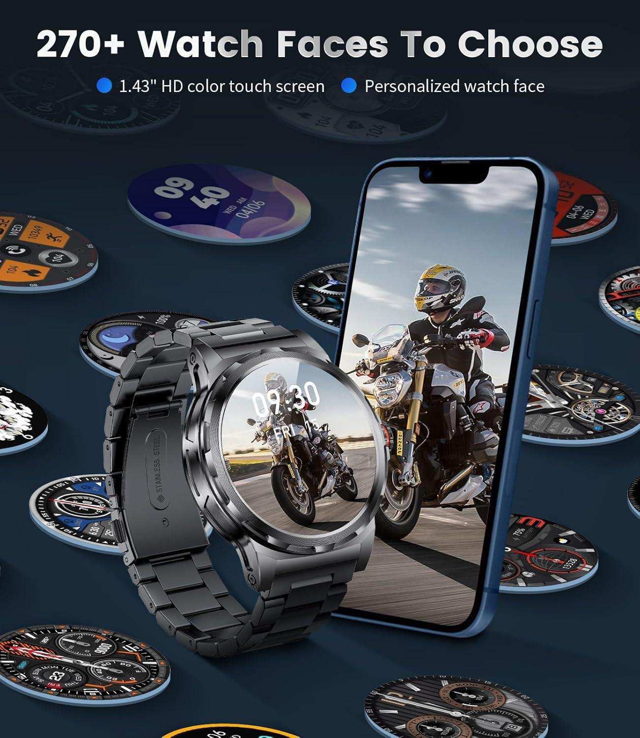 TUTT Smart Watch for Men AMOLED HD Screen Metal Case | 1.43'' Military Rugged  IP68 Waterproof | Health and Fitness SL6 LIGE | Rubber & Metal - www.Shopthatapp.com