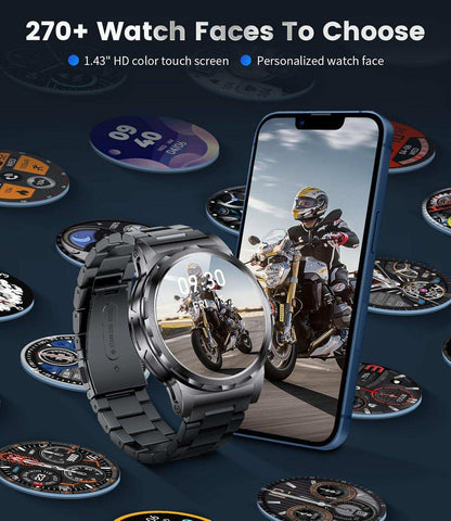 TUTT Smart Watch for Men AMOLED HD Screen Metal Case | 1.43'' Military Rugged  IP68 Waterproof | Health and Fitness SL6 LIGE | Rubber & Metal - www.Shopthatapp.com