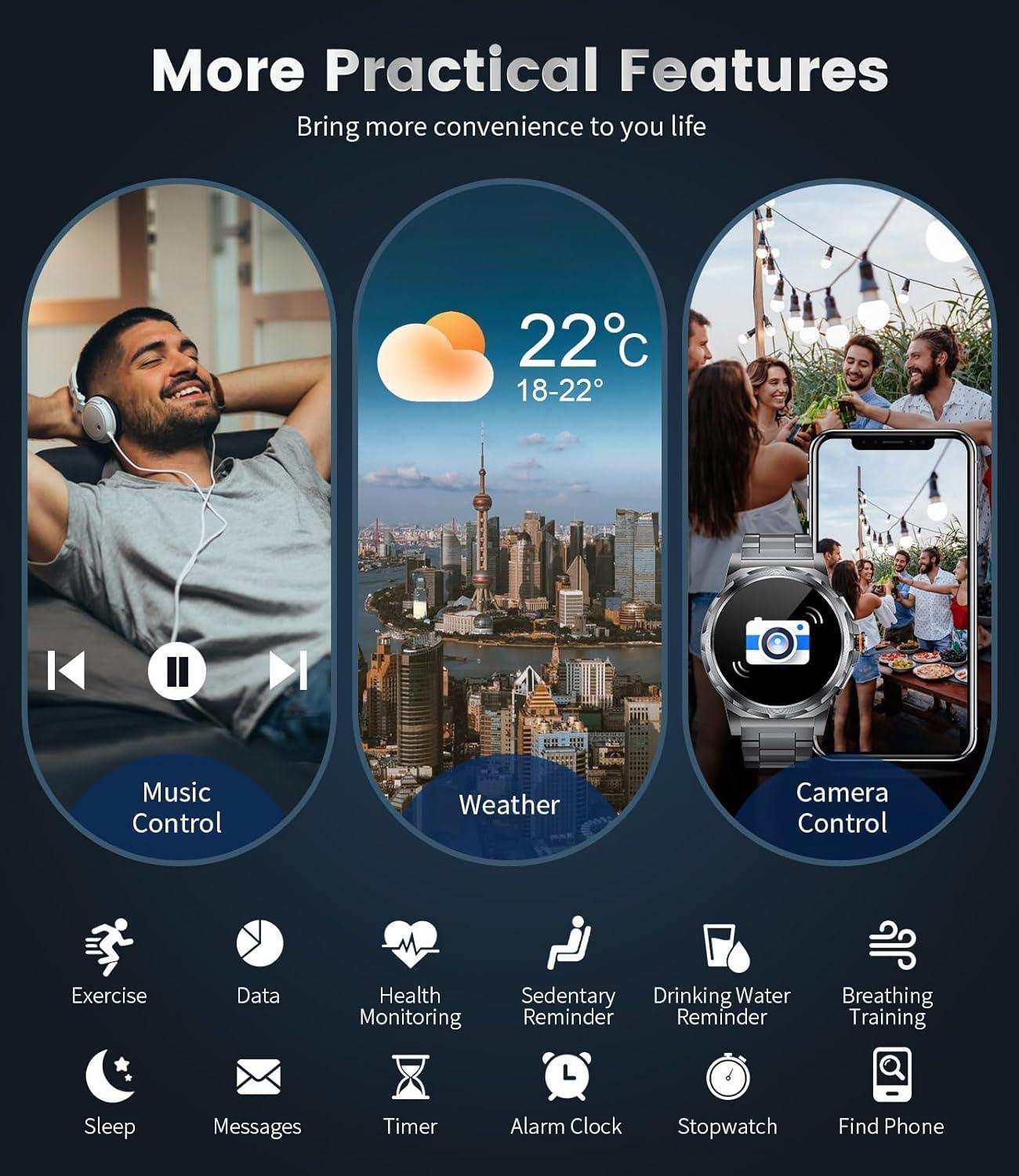 TUTT Smart Watch for Men AMOLED HD Screen Metal Case | 1.43'' Military Rugged  IP68 Waterproof | Health and Fitness SL6 LIGE | Rubber & Metal - www.Shopthatapp.com