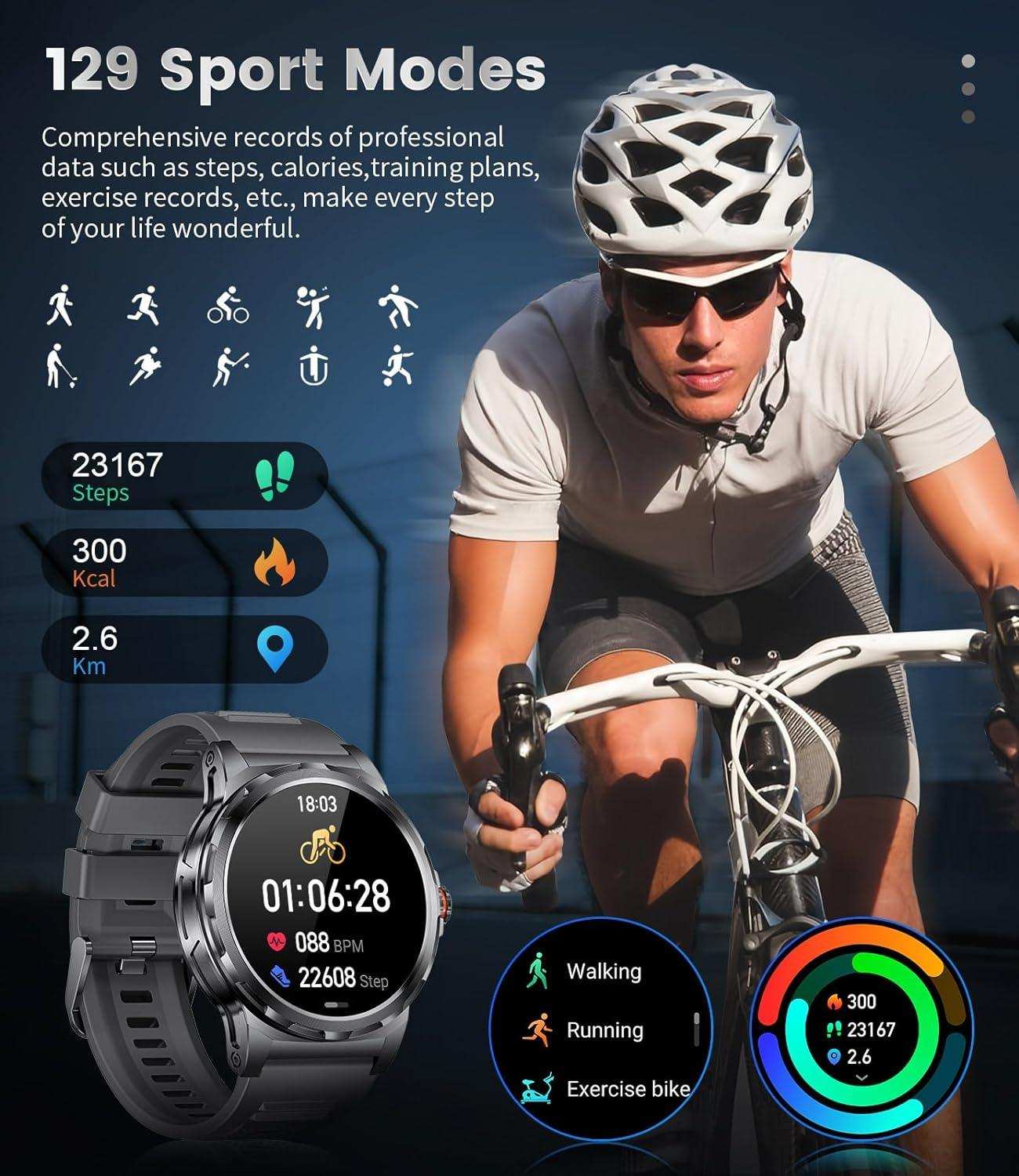 TUTT Smart Watch for Men AMOLED HD Screen Metal Case | 1.43'' Military Rugged  IP68 Waterproof | Health and Fitness SL6 LIGE | Rubber & Metal - www.Shopthatapp.com