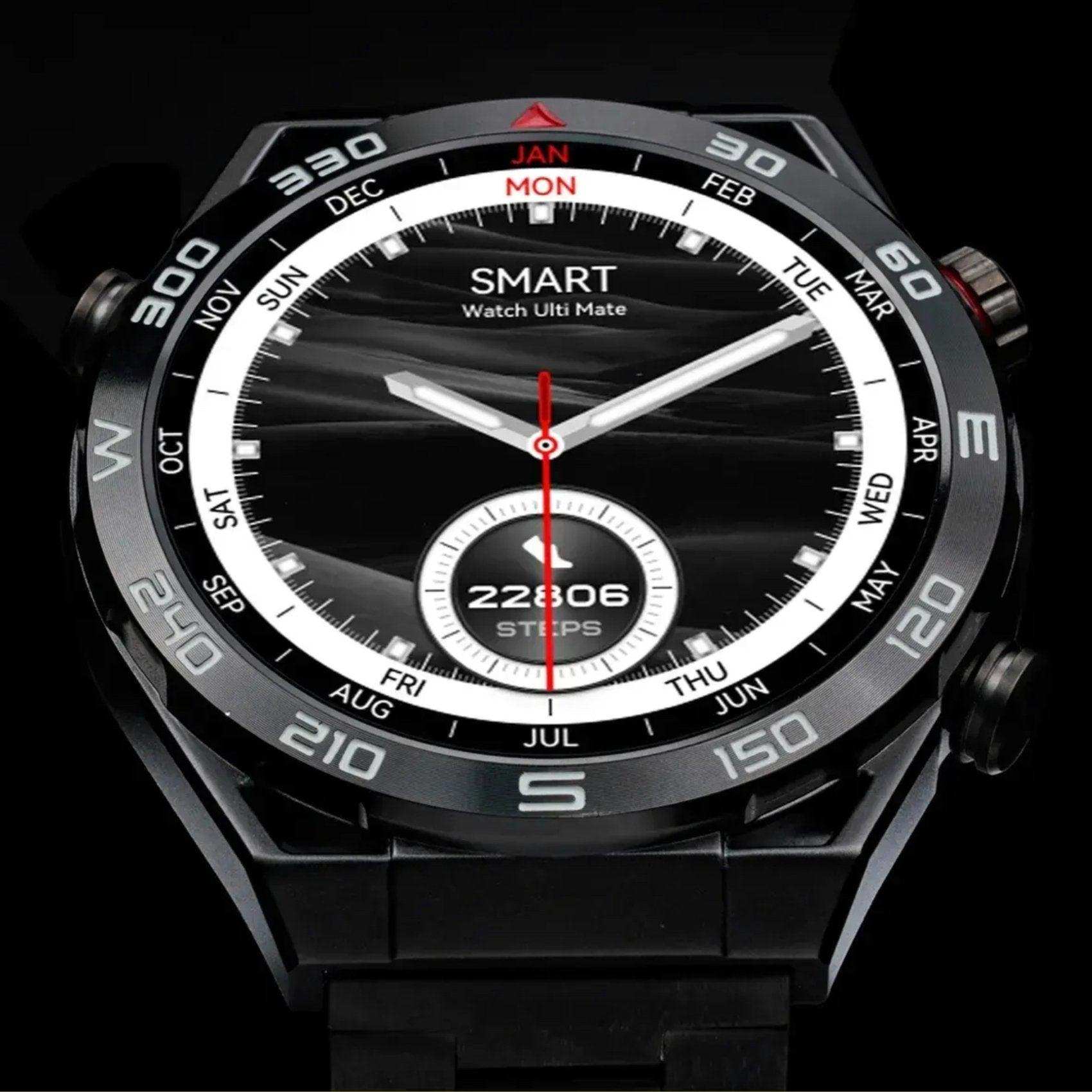TUTT N1 Men Ultra SmartWatch with IP68 Waterproof NFC | Compass Outdoor WEAR PRO Control Health Fitness Smart Watch Two Straps Black Matt Metal and Rubber - www.Shopthatapp.com