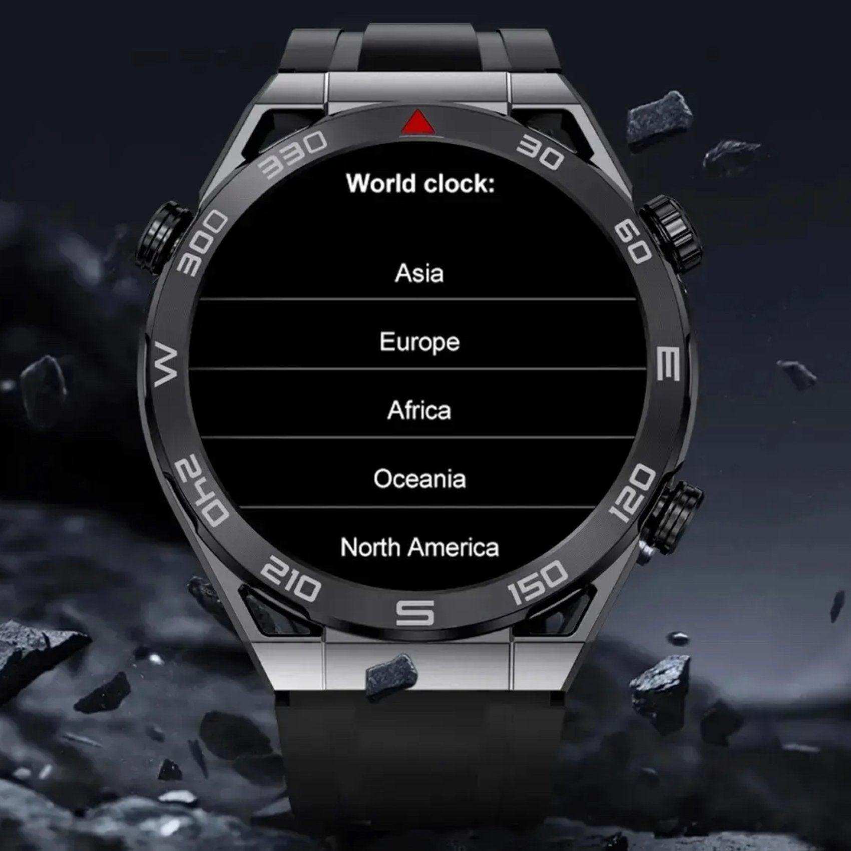 TUTT N1 Men Ultra SmartWatch with IP68 Waterproof NFC | Compass Outdoor WEAR PRO Control Health Fitness Smart Watch Two Straps Black Matt Metal and Rubber - www.Shopthatapp.com
