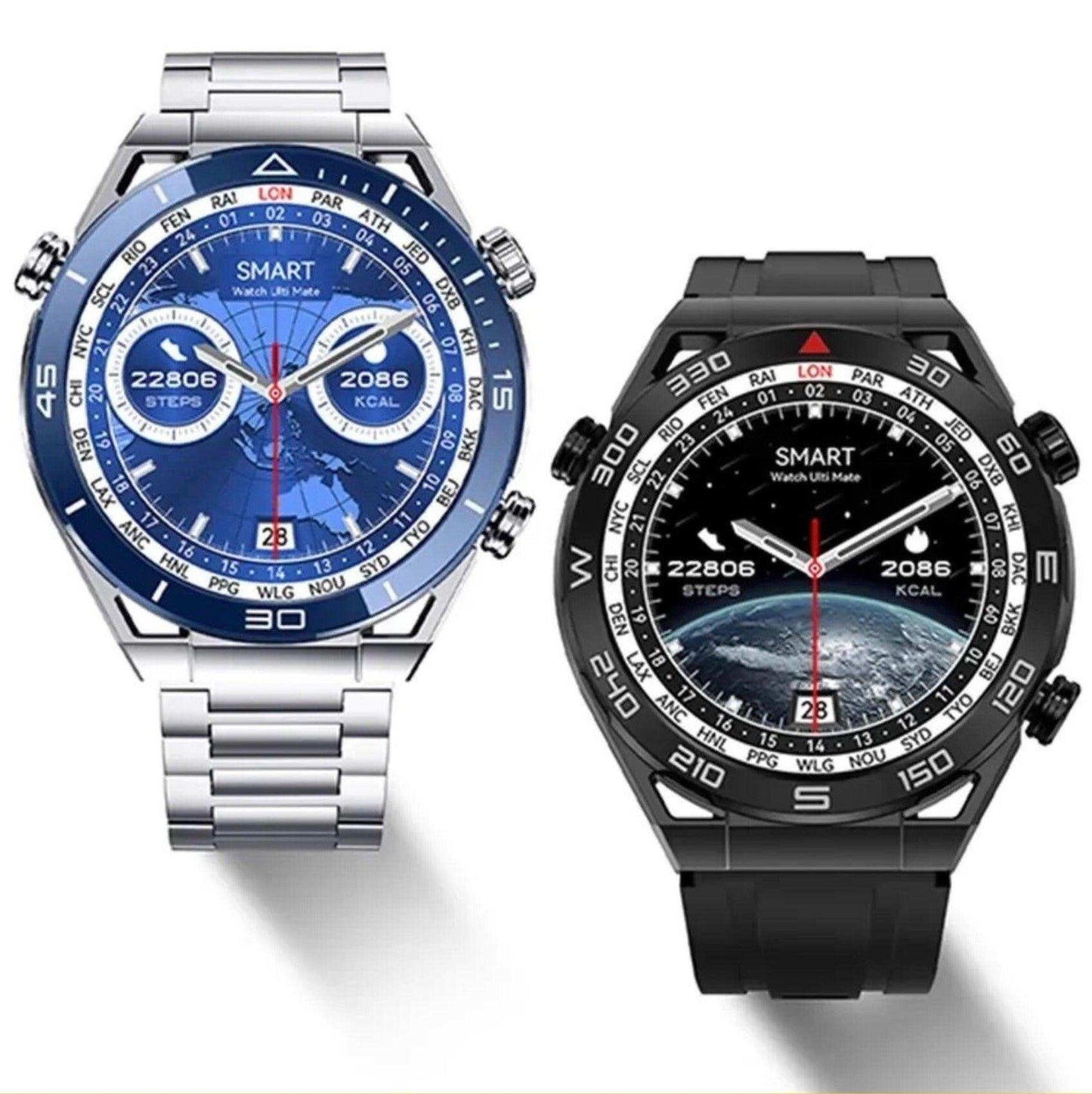 TUTT N1 Men Ultra SmartWatch with IP68 Waterproof NFC | Compass Outdoor WEAR PRO Control Health Fitness Smart Watch Two Straps Black Matt Metal and Rubber - www.Shopthatapp.com