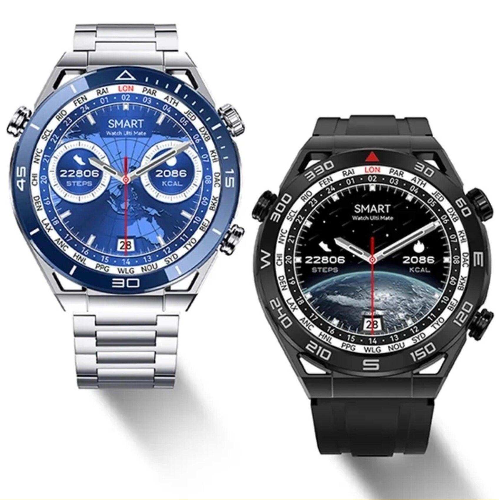 TUTT N1 Men Ultra SmartWatch with IP68 Waterproof NFC | Compass Outdoor WEAR PRO Control Health Fitness Smart Watch Two Straps Black Matt Metal and Rubber - www.Shopthatapp.com