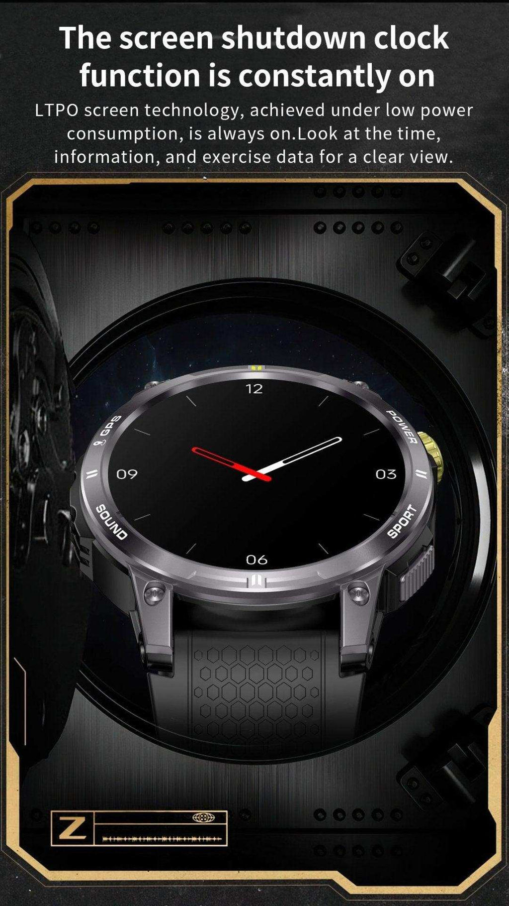 TUTT  Rugged Smartwatch for Men Women | Compass GPS Exercise | AMOLED Metal Dial | 2 Military Straps | Always-On Display Long Battery Life | NX18 Pro - www.Shopthatapp.com