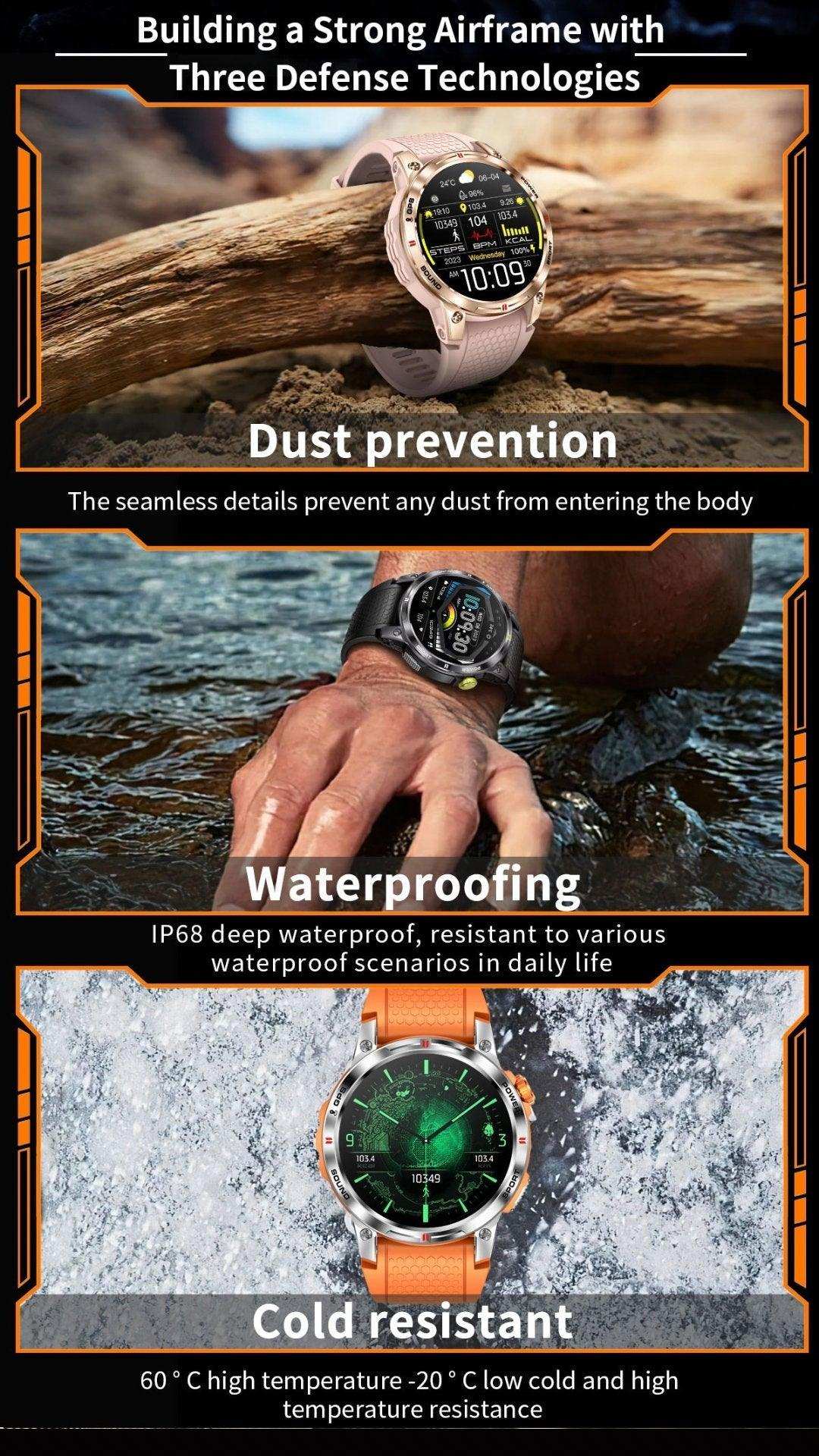 TUTT  Rugged Smartwatch for Men Women | Compass GPS Exercise | AMOLED Metal Dial | 2 Military Straps | Always-On Display Long Battery Life | NX18 Pro - www.Shopthatapp.com