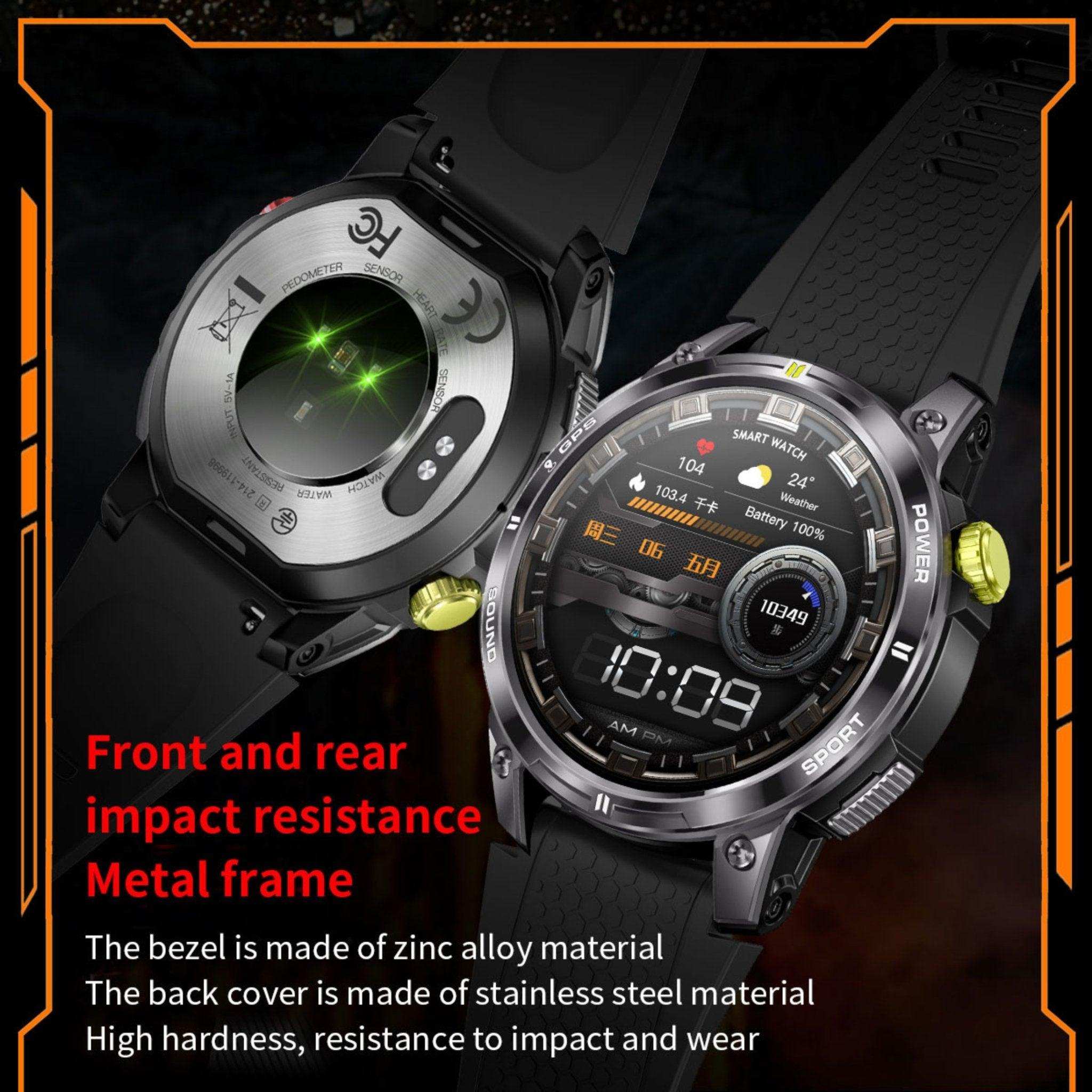 TUTT  Rugged Smartwatch for Men Women | Compass GPS Exercise | AMOLED Metal Dial | 2 Military Straps | Always-On Display Long Battery Life | NX18 Pro - www.Shopthatapp.com