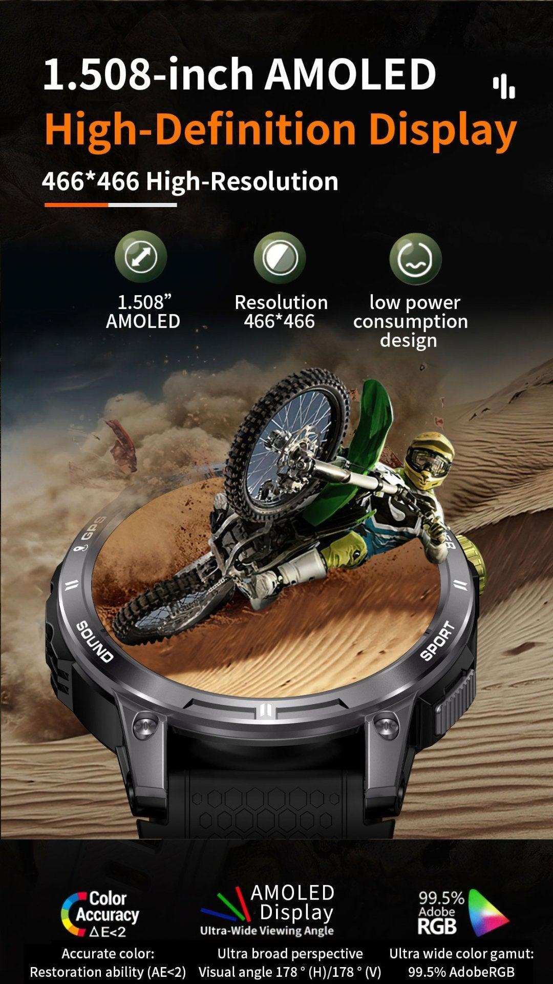 TUTT  Rugged Smartwatch for Men Women | Compass GPS Exercise | AMOLED Metal Dial | 2 Military Straps | Always-On Display Long Battery Life | NX18 Pro - www.Shopthatapp.com