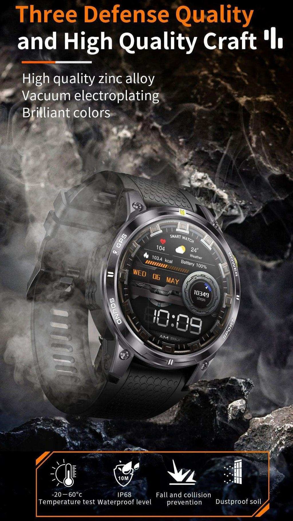 TUTT  Rugged Smartwatch for Men Women | Compass GPS Exercise | AMOLED Metal Dial | 2 Military Straps | Always-On Display Long Battery Life | NX18 Pro - www.Shopthatapp.com