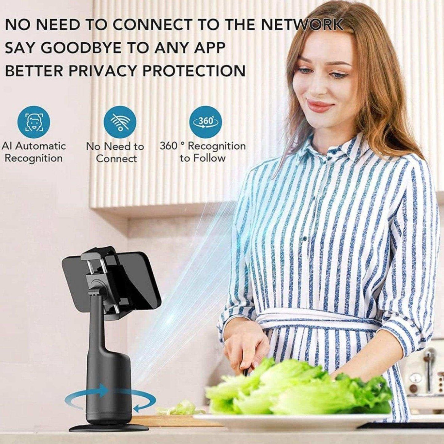TUTT P1 Selfie Phone Holder Mount | Smart 360° Auto Face Tracking Gimbal Desktop Stabilizer Tripod | Adjustable Lens | No App, Gesture Control | Stable Base Smartphone Live Chat - www.Shopthatapp.com