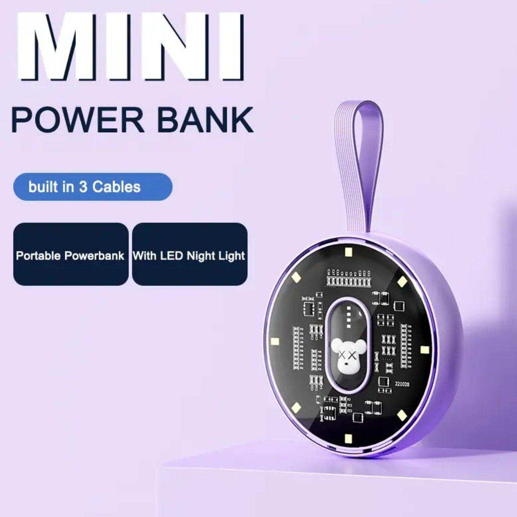 TUTT P3 Power Bank 10,000mAh Portable Charger Fast Charging Built-in 3 Cables Mini Powerbank With LED Night Light for iPhone Samsung Huawei - www.Shopthatapp.com