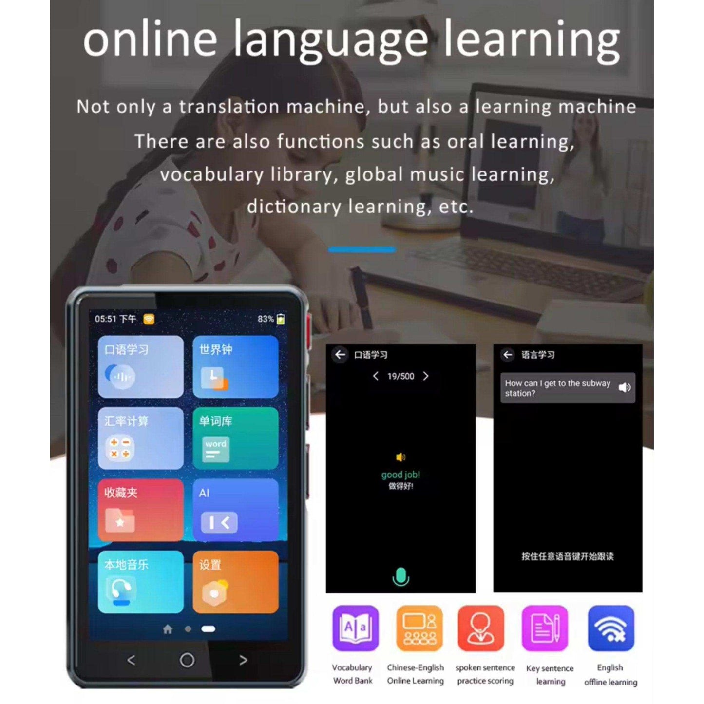 TUTT P41 AI Language Voice Image Translator Device | Two Way Interpreter | 135 Languages Online 14 Offline| 4" HD | WiFi Hotspot