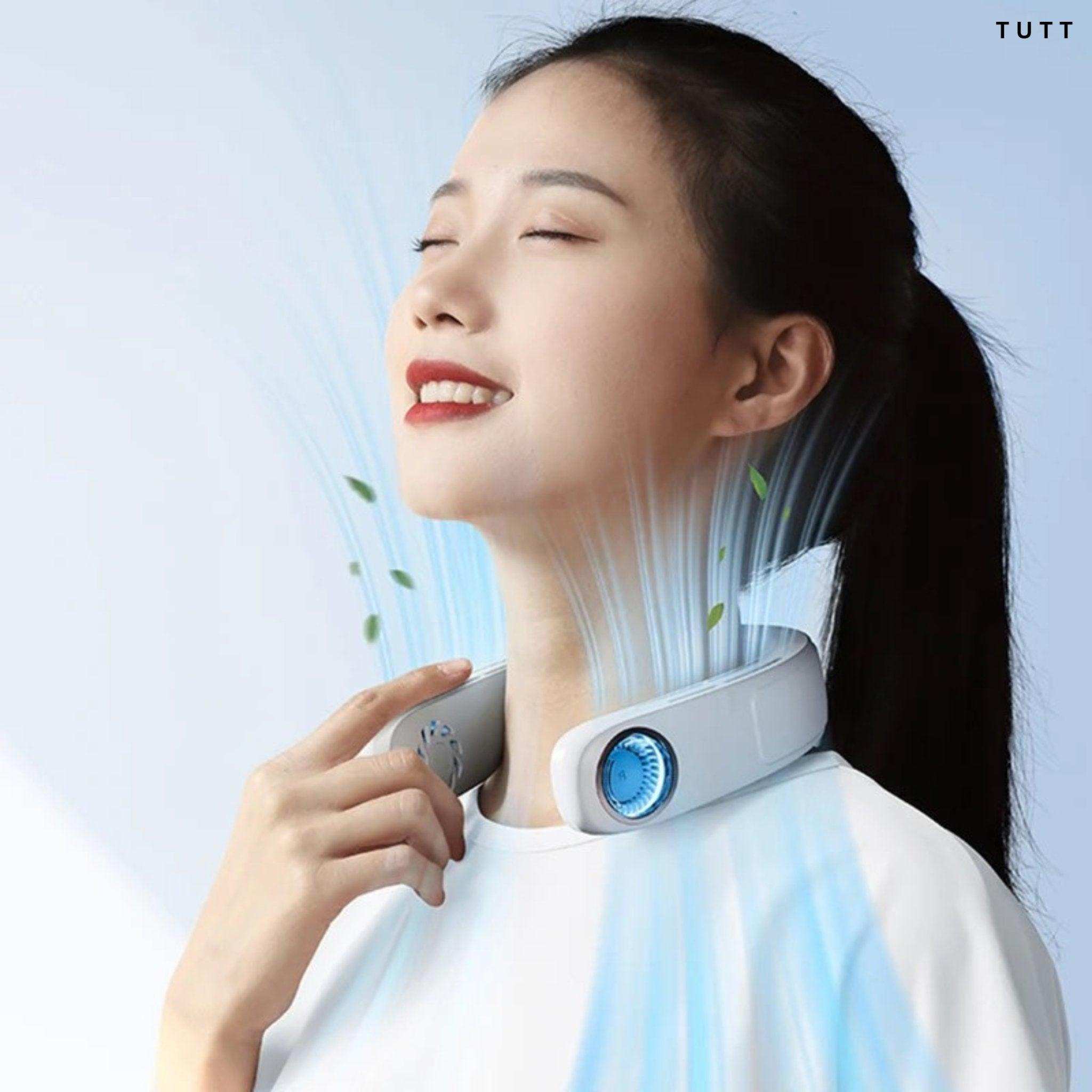 TUTT Portable Neck Cooling Neck Blade-less | Back Neck Cooling Plate- Refrigeration Mode | Rechargeable 4000mAh Battery | Ambient Light | USB Mini Air Conditioner | White - www.Shopthatapp.com
