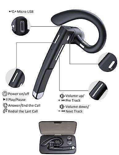 TUTT Professional Wireless Single Stereo Headset with Microphone | Handsfree Noise Cancelling Single Headset with Microphone for Trucker Business Travel Driving