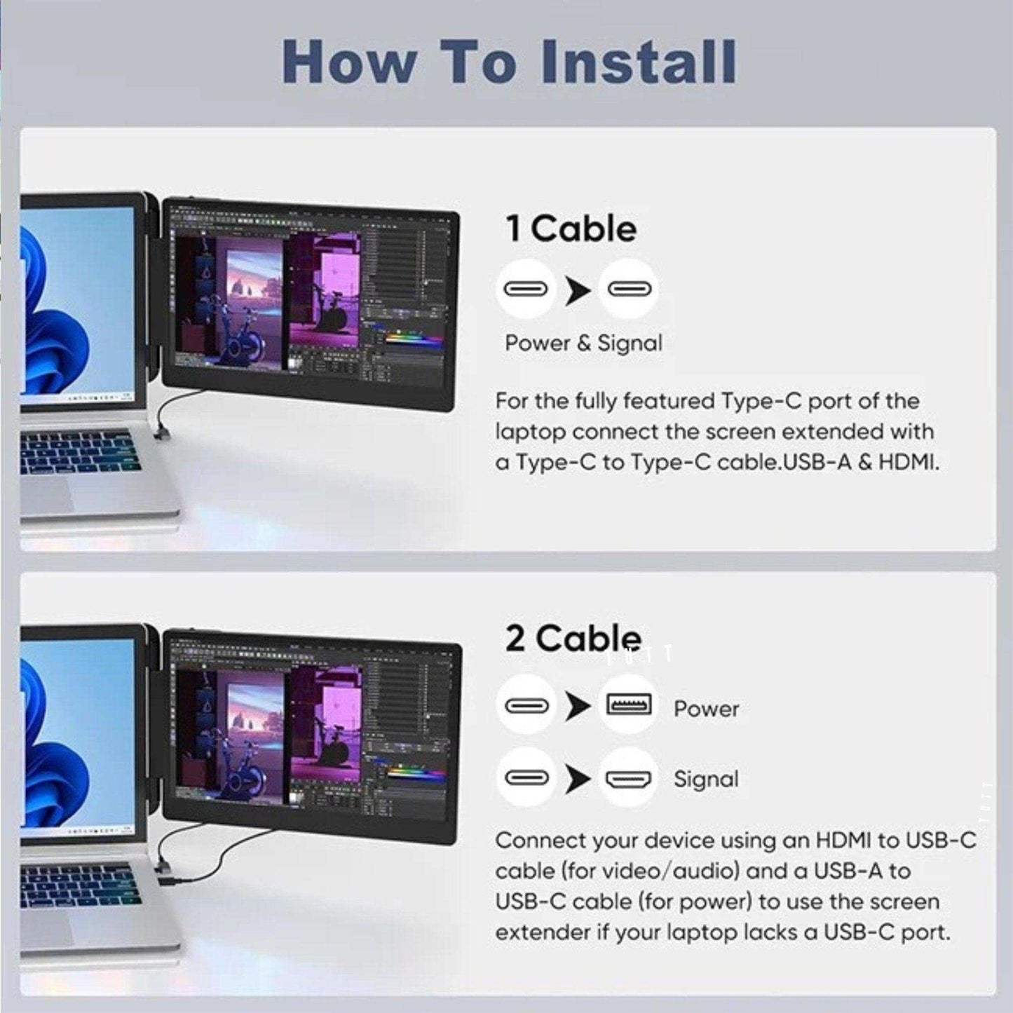 TUTT 14” Single Portable Monitor, Dual Screen Extender, Built-in Stand and Speakers, All Devices, S1