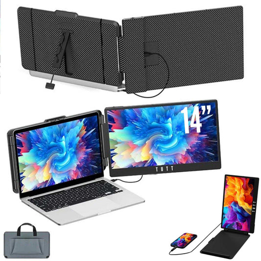 TUTT 14” Single Portable Monitor, Dual Screen Extender, Built-in Stand and Speakers, All Devices, S1