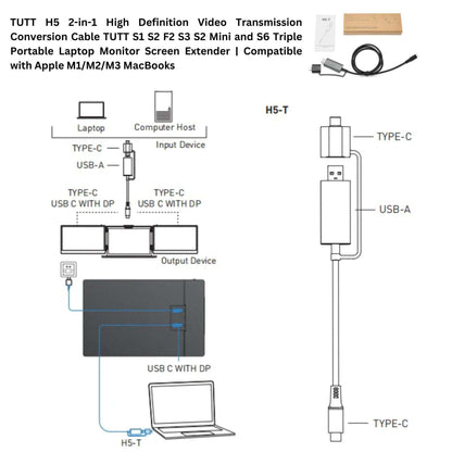 TUTT S2 FHD 14” Dual Portable Laptop Monitor Extender 1080P IPS Built-in Stand and Speakers | Plug and Play | H5 HD Video Conversion Cable | Technical Support Line | for 13"-17"
