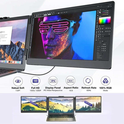 TUTT 12” Portable Monitor Triple Screen Extender Built-in Stand and Speakers | All Devices Compatible with Converter Cable (H5 Included) S2 Mini