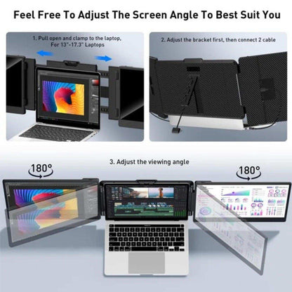 TUTT 12” Portable Monitor Triple Screen Extender Built-in Stand and Speakers | All Devices Compatible with Converter Cable (H5 Included) S2 Mini