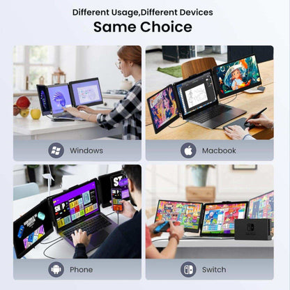 TUTT 12” Portable Monitor Triple Screen Extender Built-in Stand and Speakers | All Devices Compatible with Converter Cable (H5 Included) S2 Mini